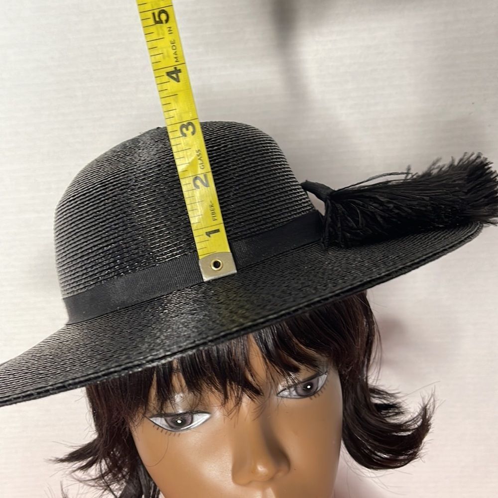 Vintage 60s Black Straw Hat with Feather Plume - Picture 11 of 15